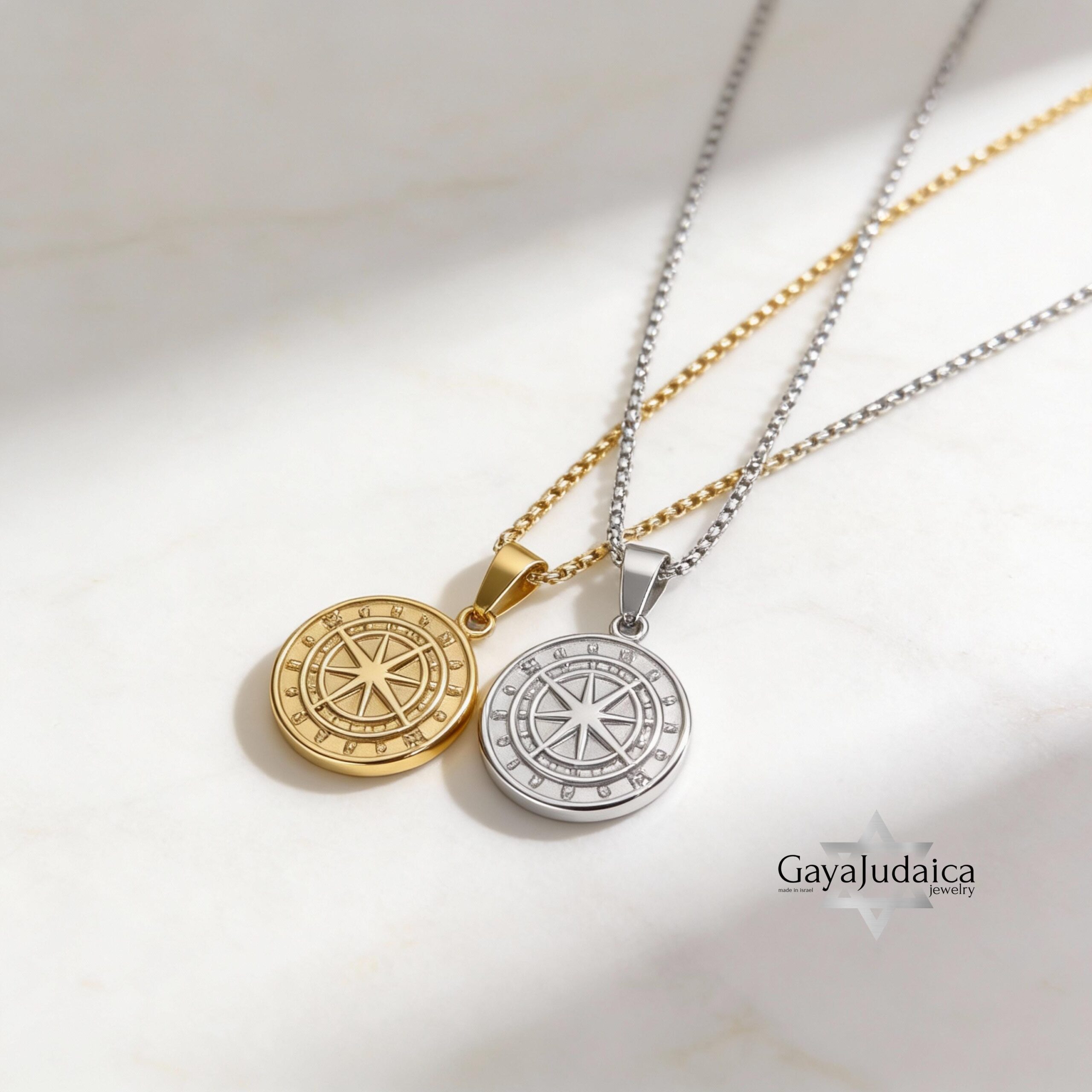 Custom Compass Necklace — Engraved Stainless Steel Pendant, Silver or Gold Custom Compass Necklace — Engraved Stainless Steel Pendant, Silver or Gold