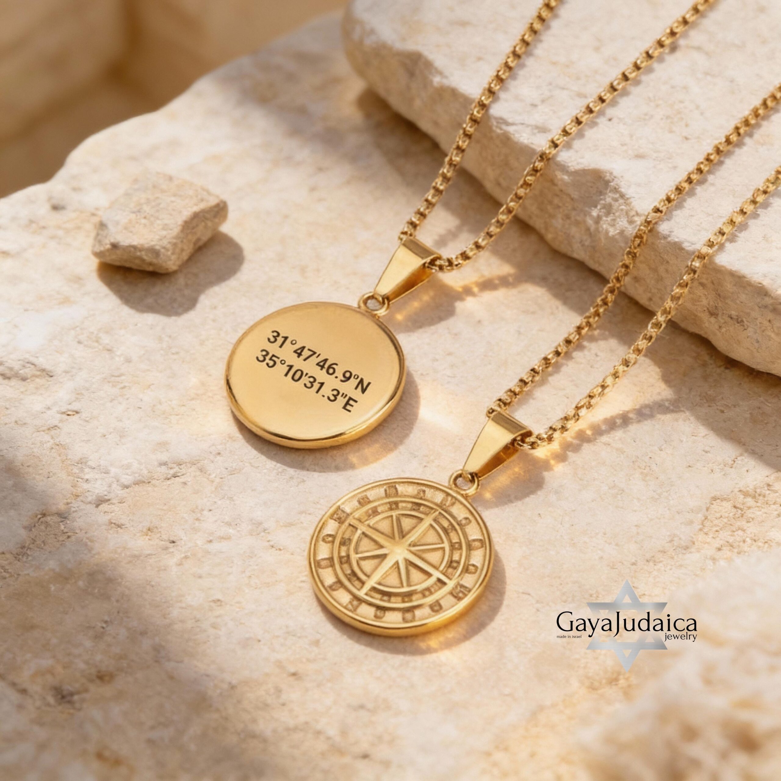 Custom Compass Necklace — Engraved Stainless Steel Pendant, Silver or Gold Custom Compass Necklace — Engraved Stainless Steel Pendant, Silver or Gold