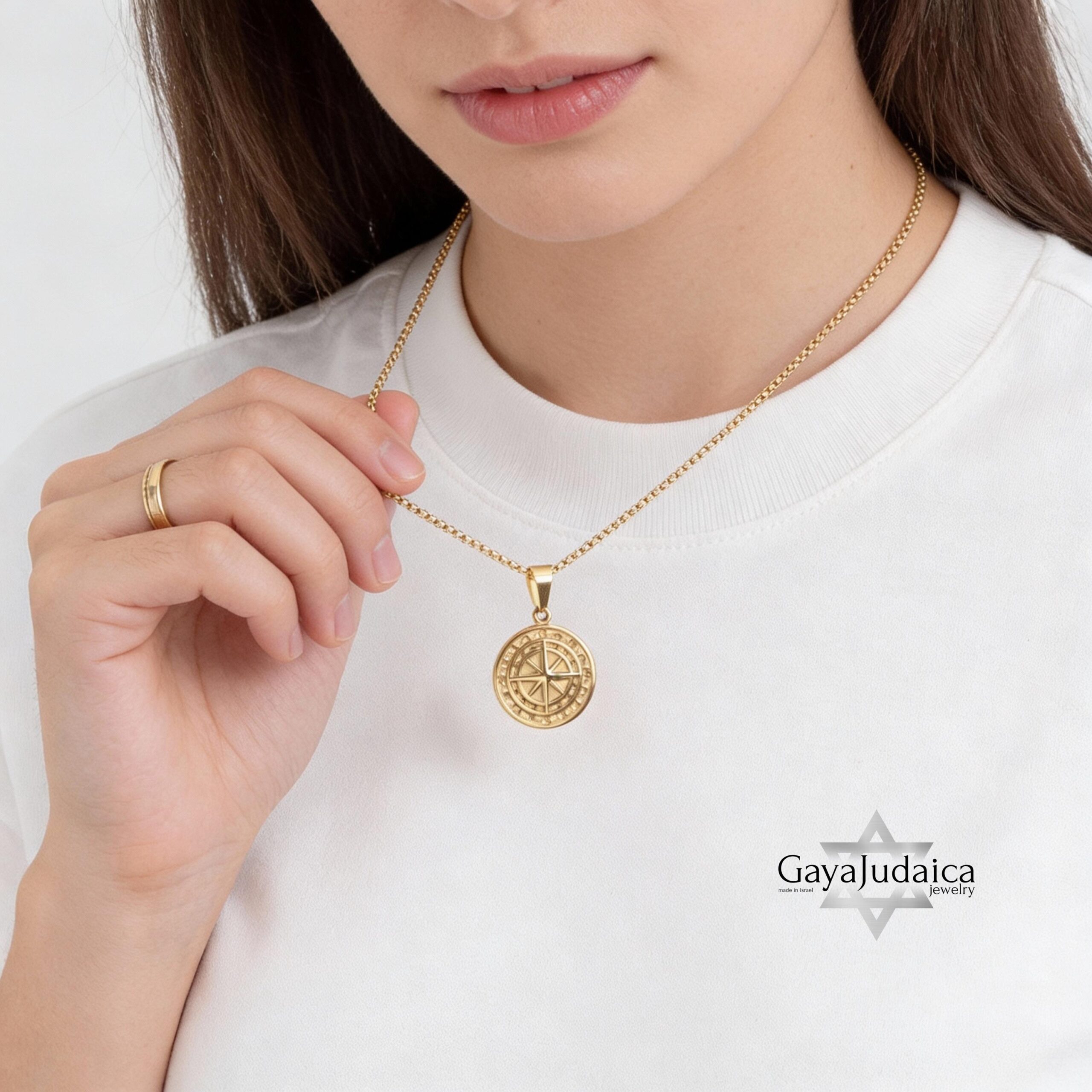 Custom Compass Necklace — Engraved Stainless Steel Pendant, Silver or Gold Custom Compass Necklace — Engraved Stainless Steel Pendant, Silver or Gold
