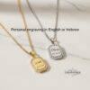 Custom Cubic Zirconia Necklace Custom Engraved Pendant — close-up detail, handmade in Israel