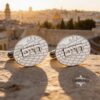 Custom Sterling Silver Cufflinks Jerusalem Design Hebrew — additional angle, handmade in Israel