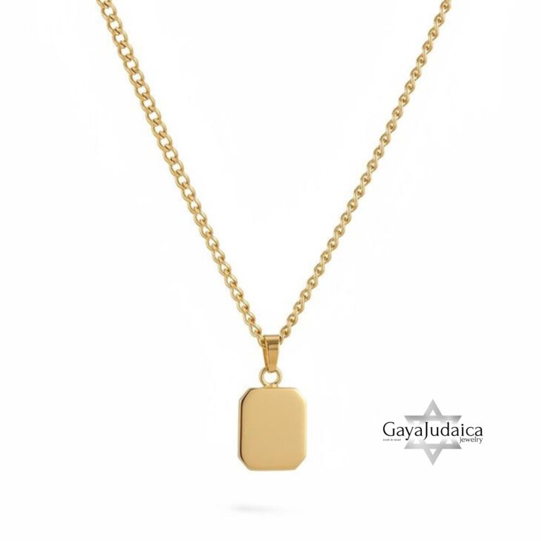 Custom Engraved Name Tag Pendant Necklace Stainless Steel — detail view, handmade in Israel