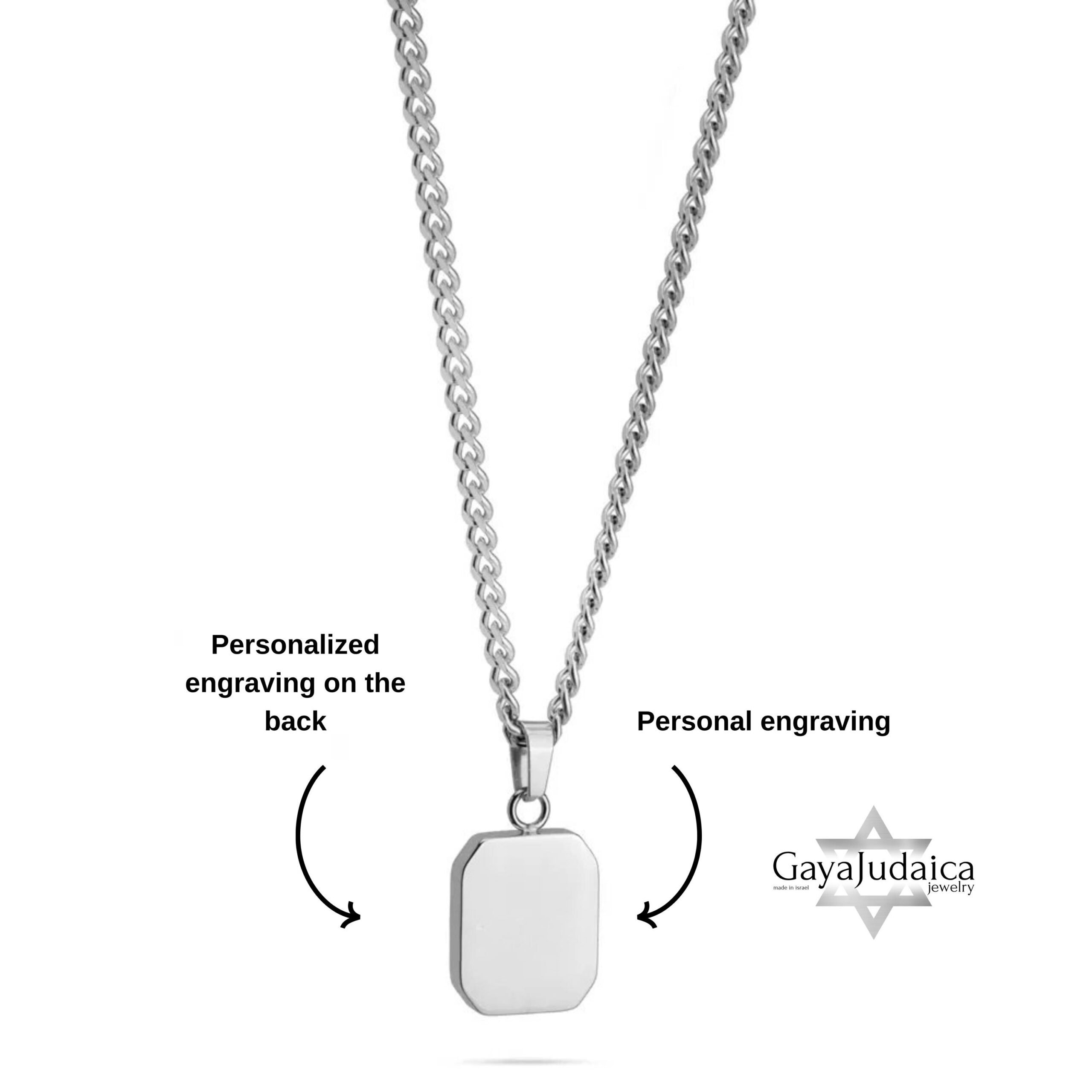 Custom Engraved Name Tag Pendant Necklace — Stainless Steel Silver or Gold Custom Engraved Name Tag Pendant Necklace — Stainless Steel Silver or Gold