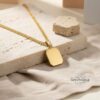 Custom Engraved Name Tag Pendant Necklace Stainless Steel — warm-tone styled, handmade in Israel