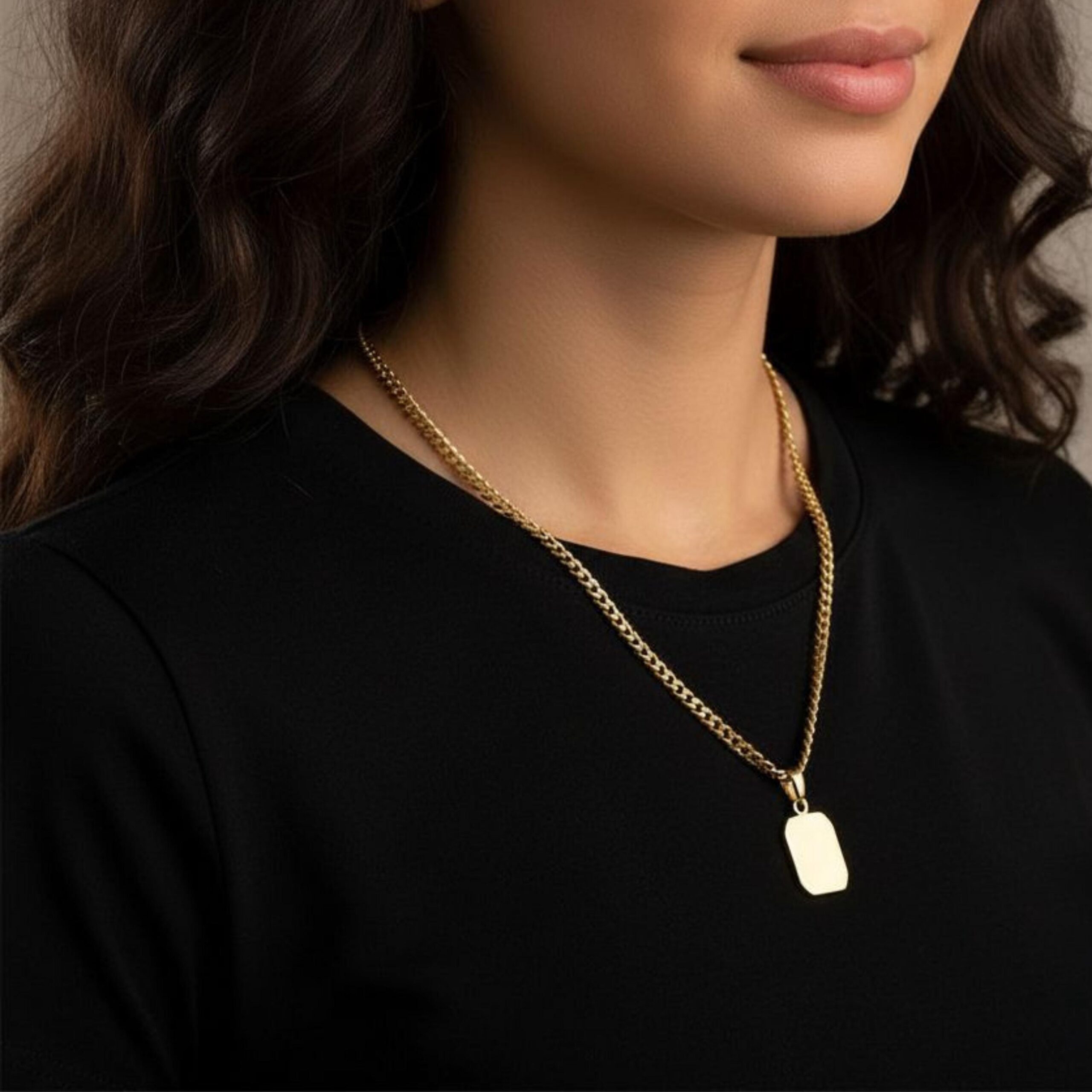 Custom Engraved Name Tag Pendant Necklace — Stainless Steel Silver or Gold Custom Engraved Name Tag Pendant Necklace — Stainless Steel Silver or Gold