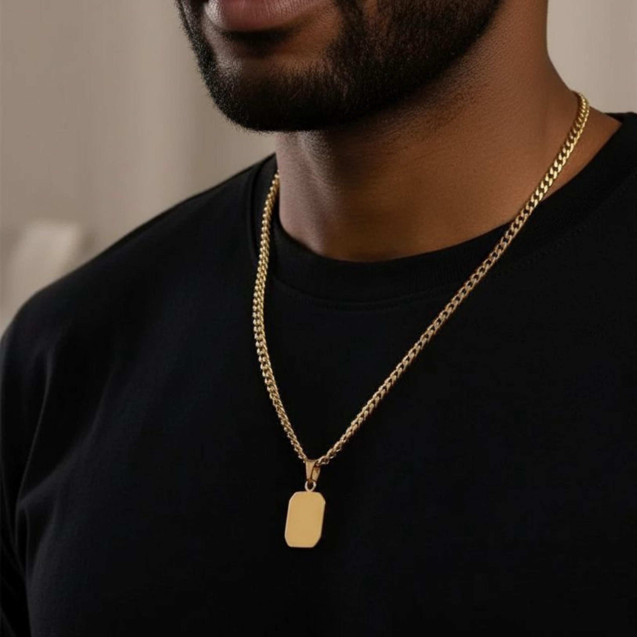 Custom Engraved Name Tag Pendant Necklace — Stainless Steel Silver or Gold Custom Engraved Name Tag Pendant Necklace — Stainless Steel Silver or Gold