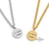 Custom Engraved Round Stainless Steel Pendant Necklace — alternate angle, handmade in Israel