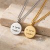 Custom Engraved Round Stainless Steel Pendant Necklace — styled lifestyle, handmade in Israel