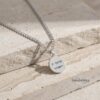 Custom Engraved Round Stainless Steel Pendant Necklace — styled shot, handmade in Israel