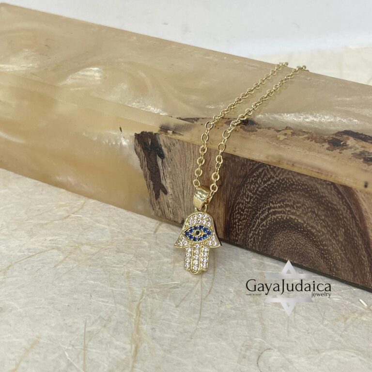 CZ Hamsa Evil Eye Pendant Necklace — main photo, handmade in Israel