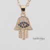 CZ Hamsa Evil Eye Pendant Necklace — detail view, handmade in Israel