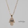 CZ Hamsa Evil Eye Pendant Necklace — close-up, handmade in Israel