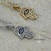 CZ Hamsa Evil Eye Pendant Necklace — three finishes side by side, handmade in Israel