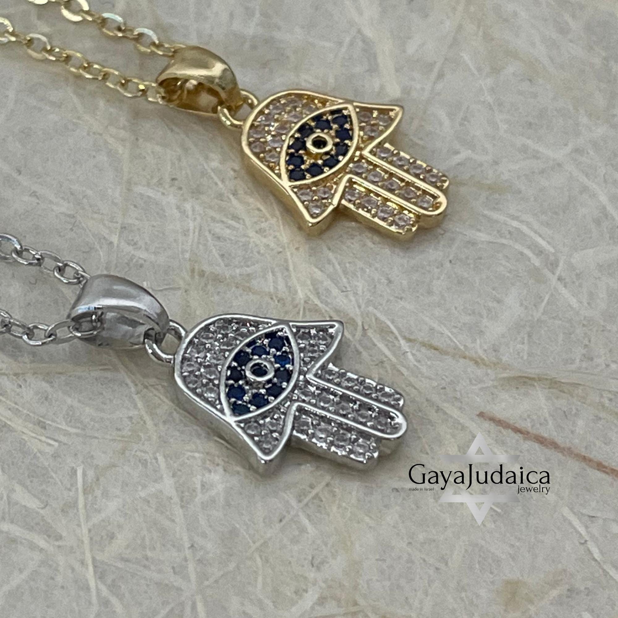 CZ Hamsa Evil Eye Pendant Necklace — Silver or Gold Protection Jewelry CZ Hamsa Evil Eye Pendant Necklace — Silver or Gold Protection Jewelry