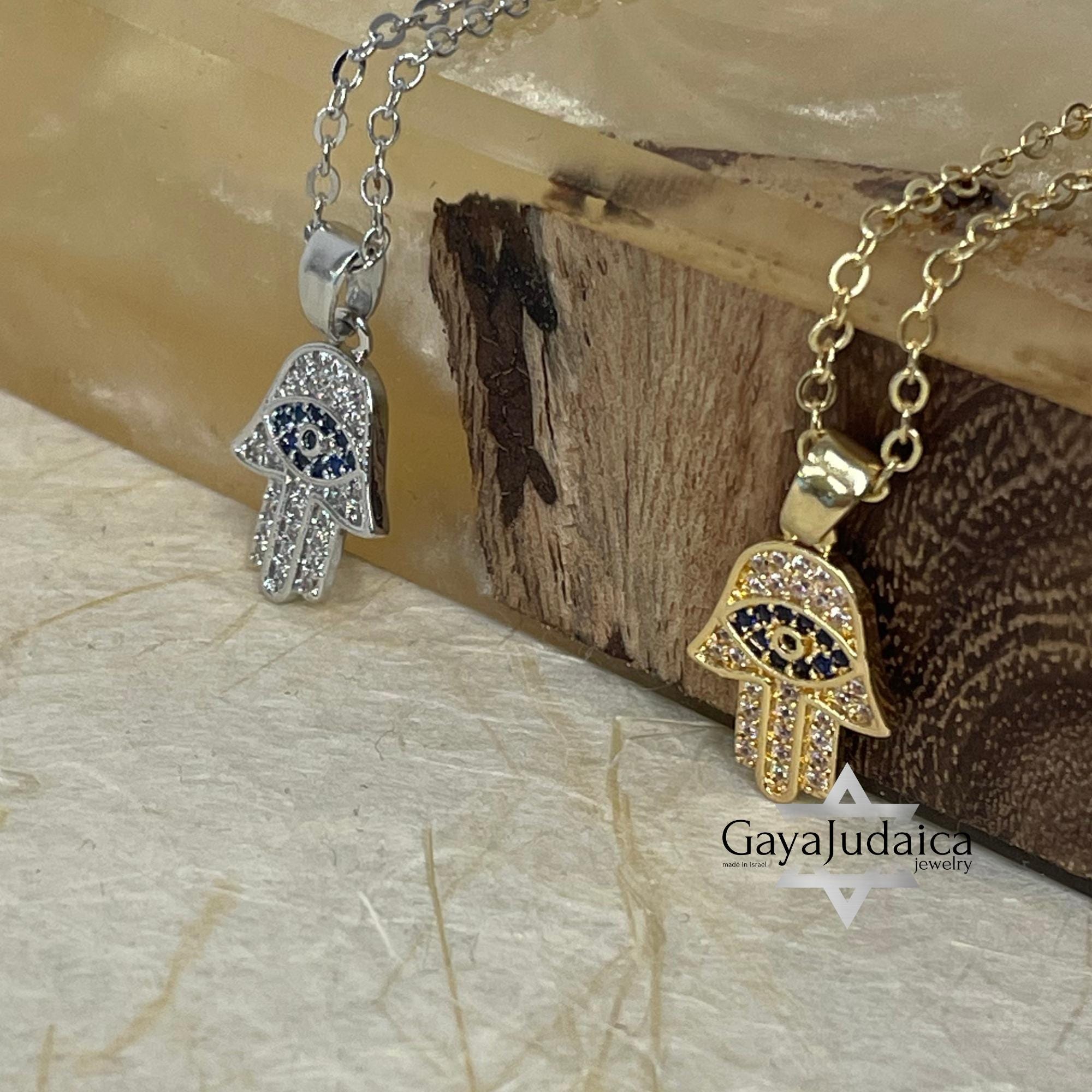 CZ Hamsa Evil Eye Pendant Necklace — Silver or Gold Protection Jewelry CZ Hamsa Evil Eye Pendant Necklace — Silver or Gold Protection Jewelry