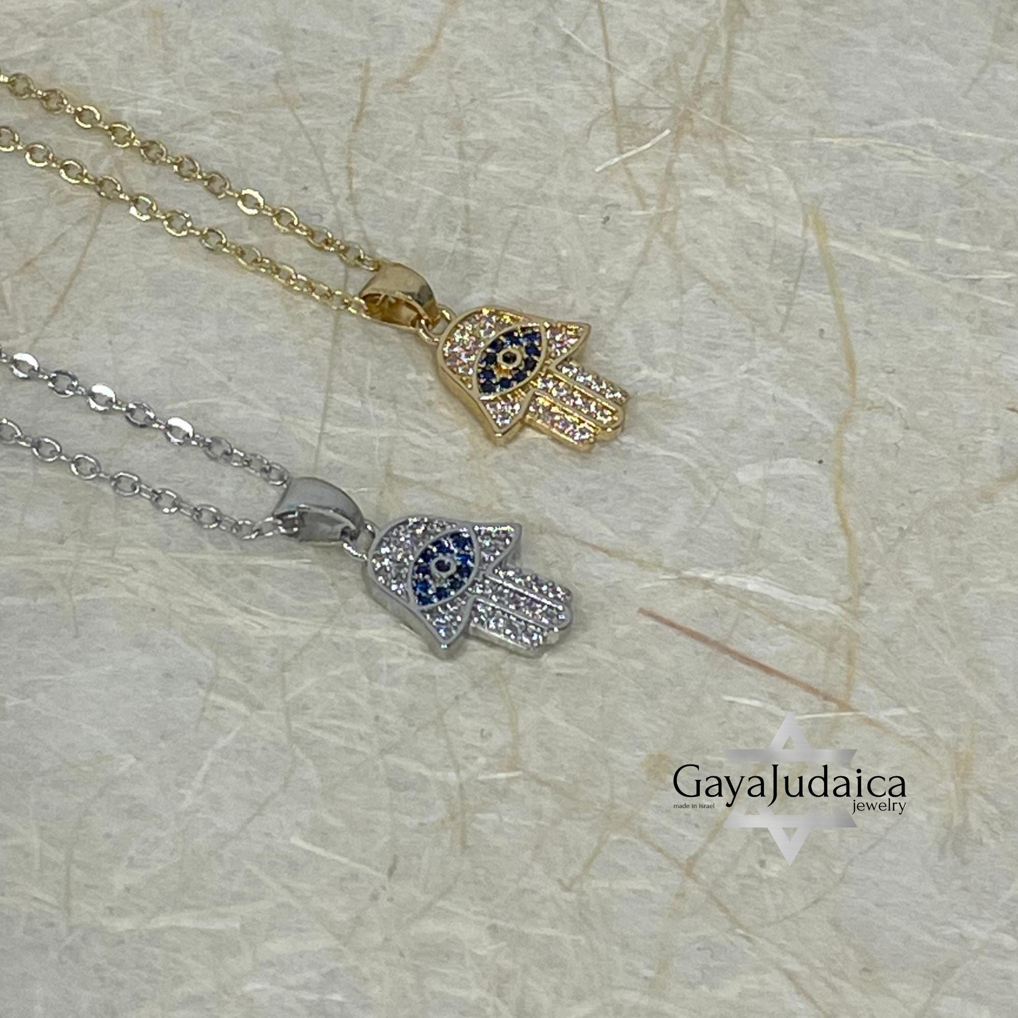 CZ Hamsa Evil Eye Pendant Necklace — Silver or Gold Protection Jewelry CZ Hamsa Evil Eye Pendant Necklace — Silver or Gold Protection Jewelry