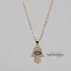 CZ Hamsa Evil Eye Pendant Necklace — top-down view, handmade in Israel