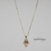 CZ Hamsa Evil Eye Pendant Necklace — close-up detail, handmade in Israel