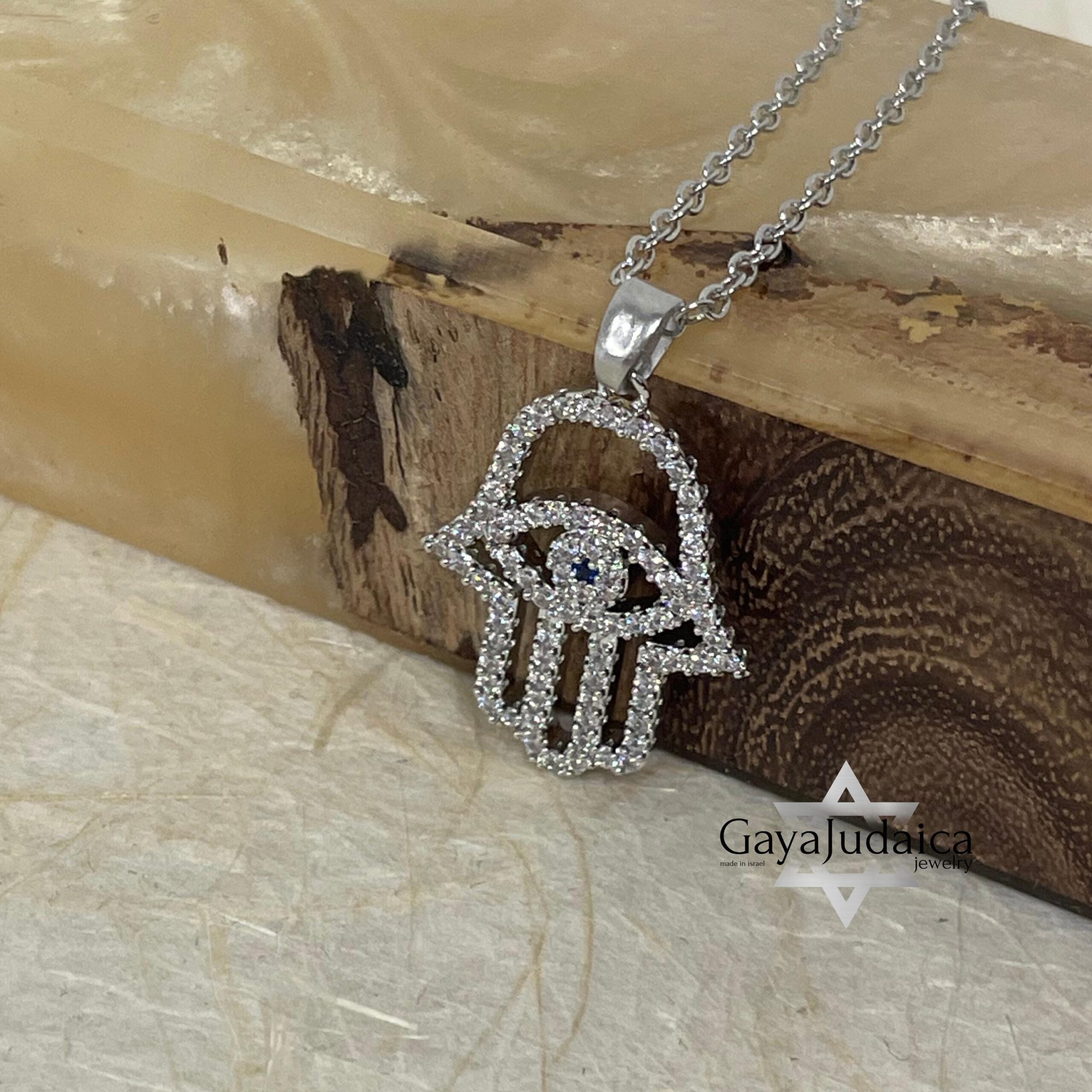 Cubic Zirconia Hamsa Hand Necklace — Stainless Steel, Israeli Jewelry Gift Cubic Zirconia Hamsa Hand Necklace — Stainless Steel, Israeli Jewelry Gift