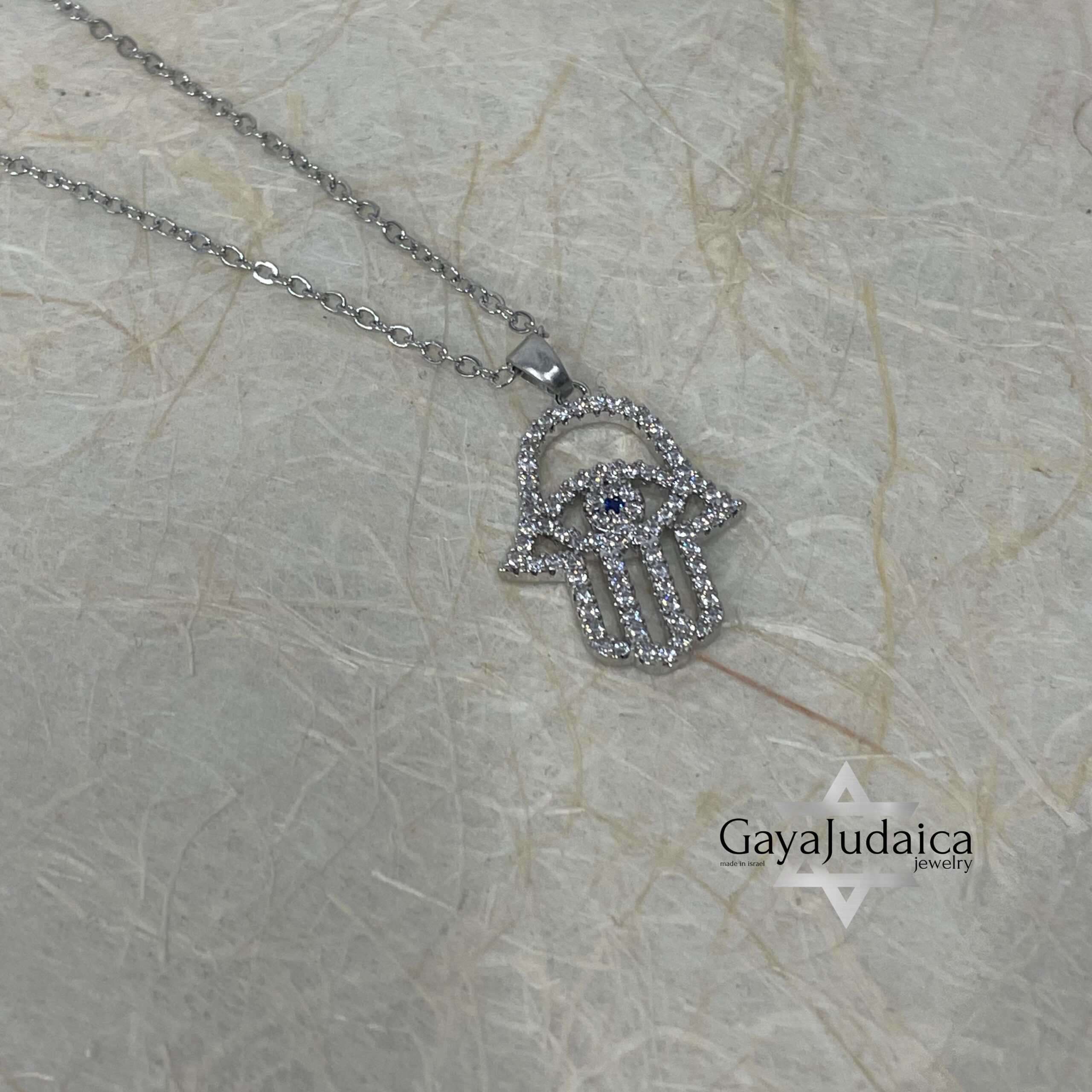 Cubic Zirconia Hamsa Hand Necklace — Stainless Steel, Israeli Jewelry Gift Cubic Zirconia Hamsa Hand Necklace — Stainless Steel, Israeli Jewelry Gift