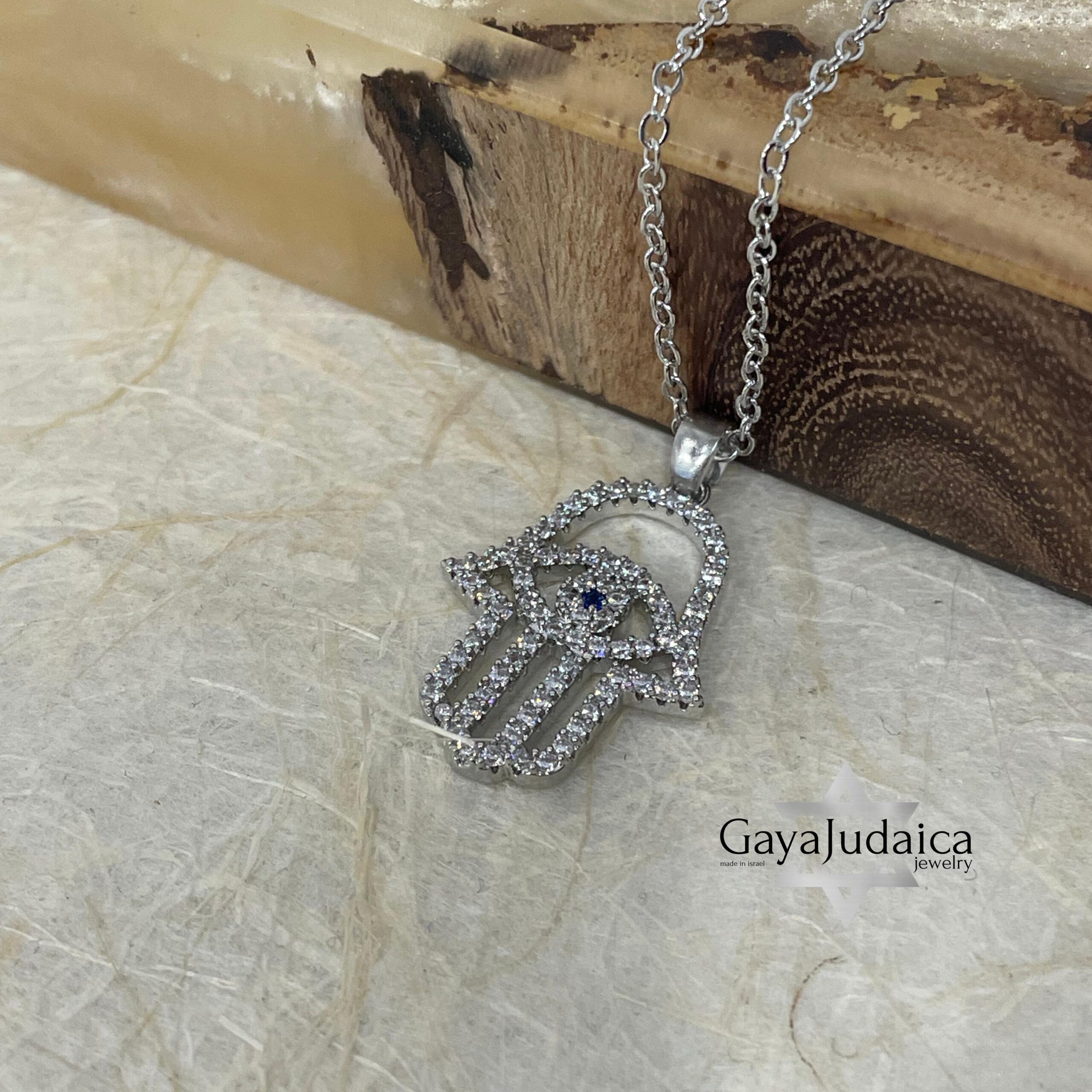 Cubic Zirconia Hamsa Hand Necklace — Stainless Steel, Israeli Jewelry Gift Cubic Zirconia Hamsa Hand Necklace — Stainless Steel, Israeli Jewelry Gift