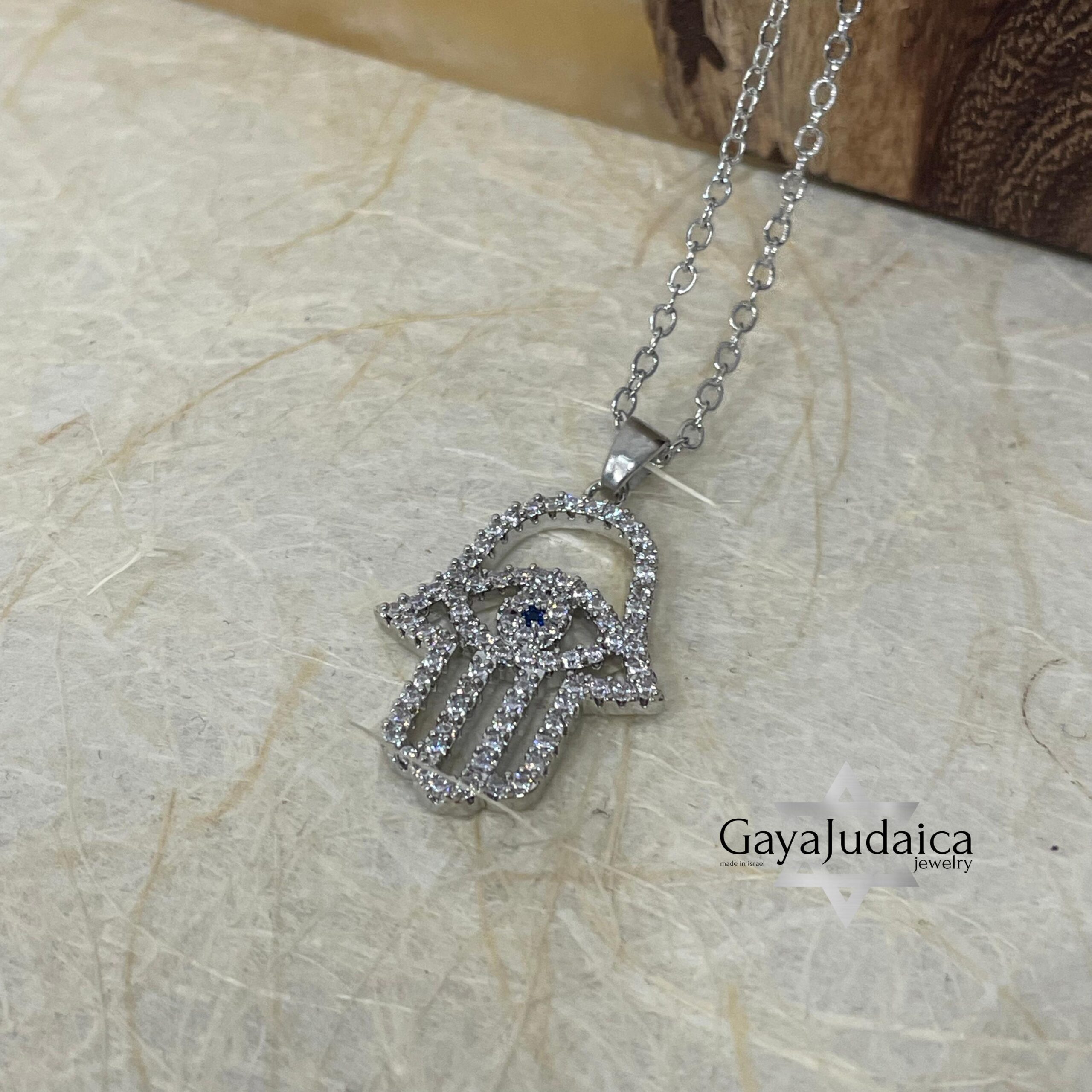Cubic Zirconia Hamsa Hand Necklace — Stainless Steel, Israeli Jewelry Gift Cubic Zirconia Hamsa Hand Necklace — Stainless Steel, Israeli Jewelry Gift