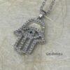 Cubic Zirconia Hamsa Hand Necklace — additional view, handmade in Israel