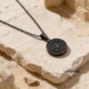 Engraved Black Compass Necklace Stainless Steel — main photo, handmade in Israel