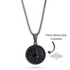 Engraved Black Compass Necklace Stainless Steel — detail view, handmade in Israel