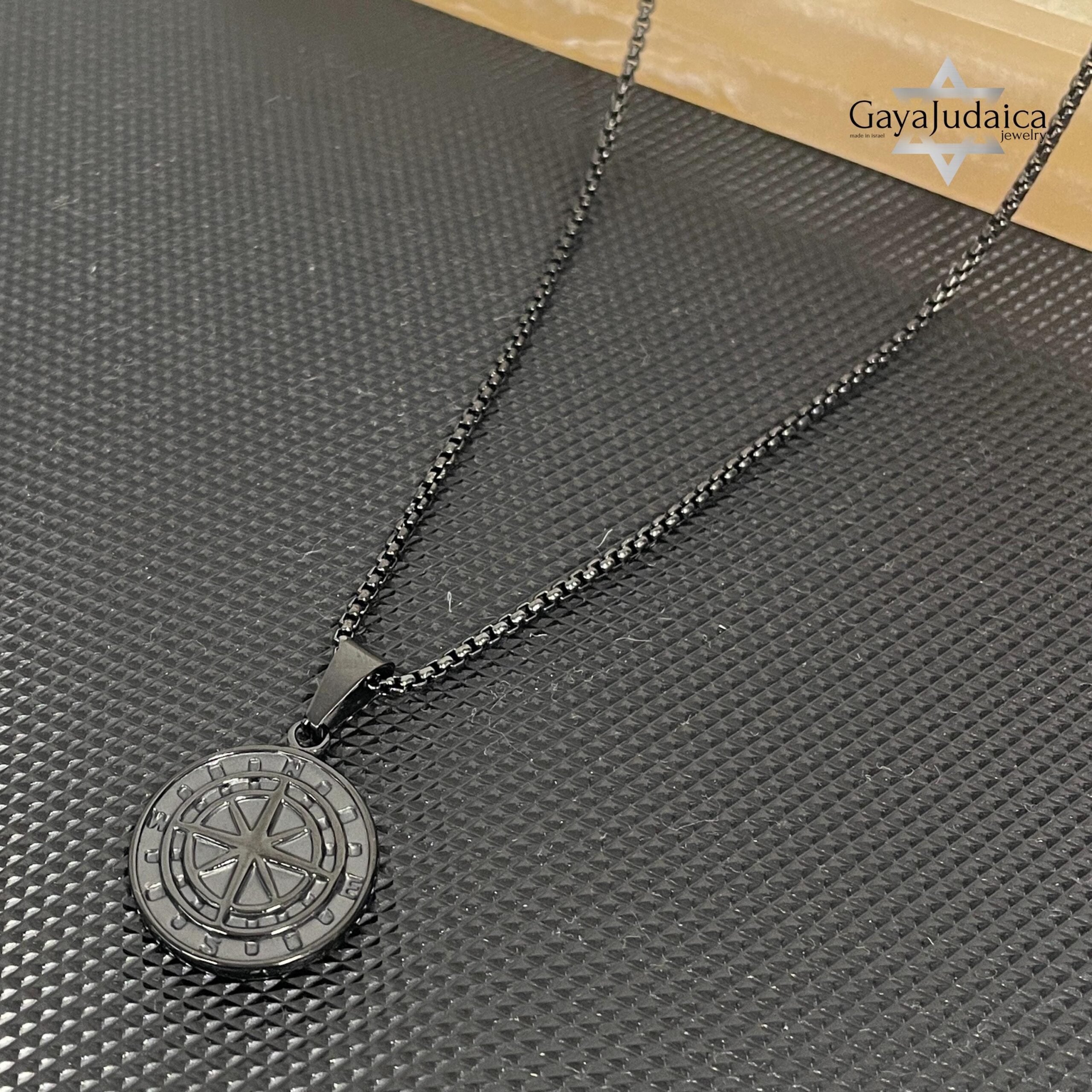 Engraved Black Compass Necklace — Stainless Steel Pendant, Personalized Hebrew Gift Engraved Black Compass Necklace — Stainless Steel Pendant, Personalized Hebrew Gift