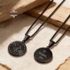 Engraved Black Compass Necklace Stainless Steel — close-up detail, handmade in Israel