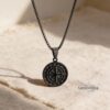 Engraved Black Compass Necklace Stainless Steel — staged view, handmade in Israel