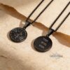 Engraved Black Compass Necklace Stainless Steel — natural light shot, handmade in Israel
