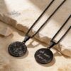 Engraved Black Compass Necklace Stainless Steel — dark surface composition, handmade in Israel