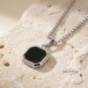 Engraved Black Onyx Tag Necklace Stainless Steel — main photo, handmade in Israel