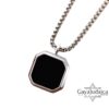 Engraved Black Onyx Tag Necklace Stainless Steel — detail view, handmade in Israel