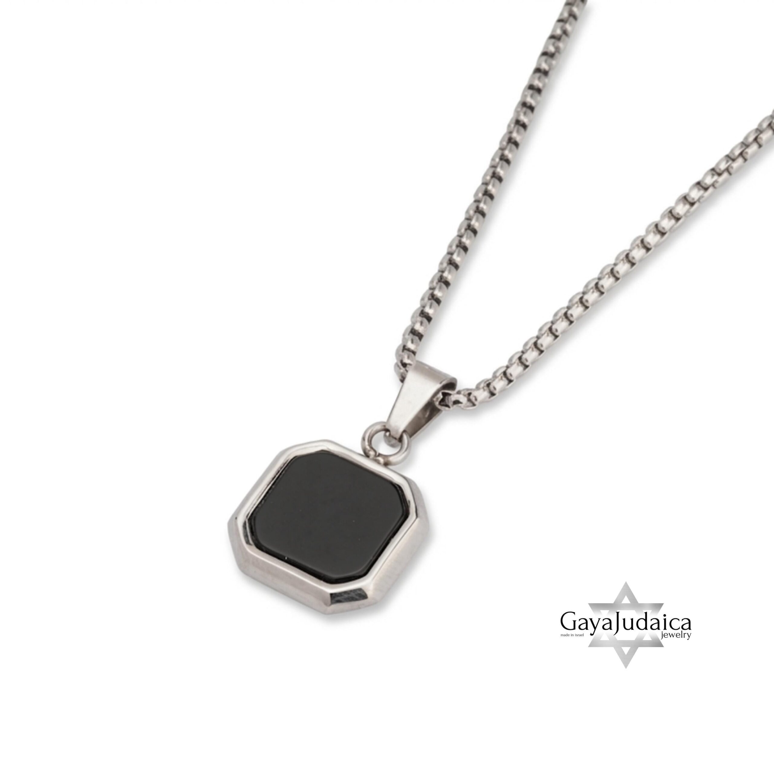 Engraved Black Onyx Tag Necklace — Stainless Steel Pendant, Jewish Jewelry Gift Engraved Black Onyx Tag Necklace — Stainless Steel Pendant, Jewish Jewelry Gift