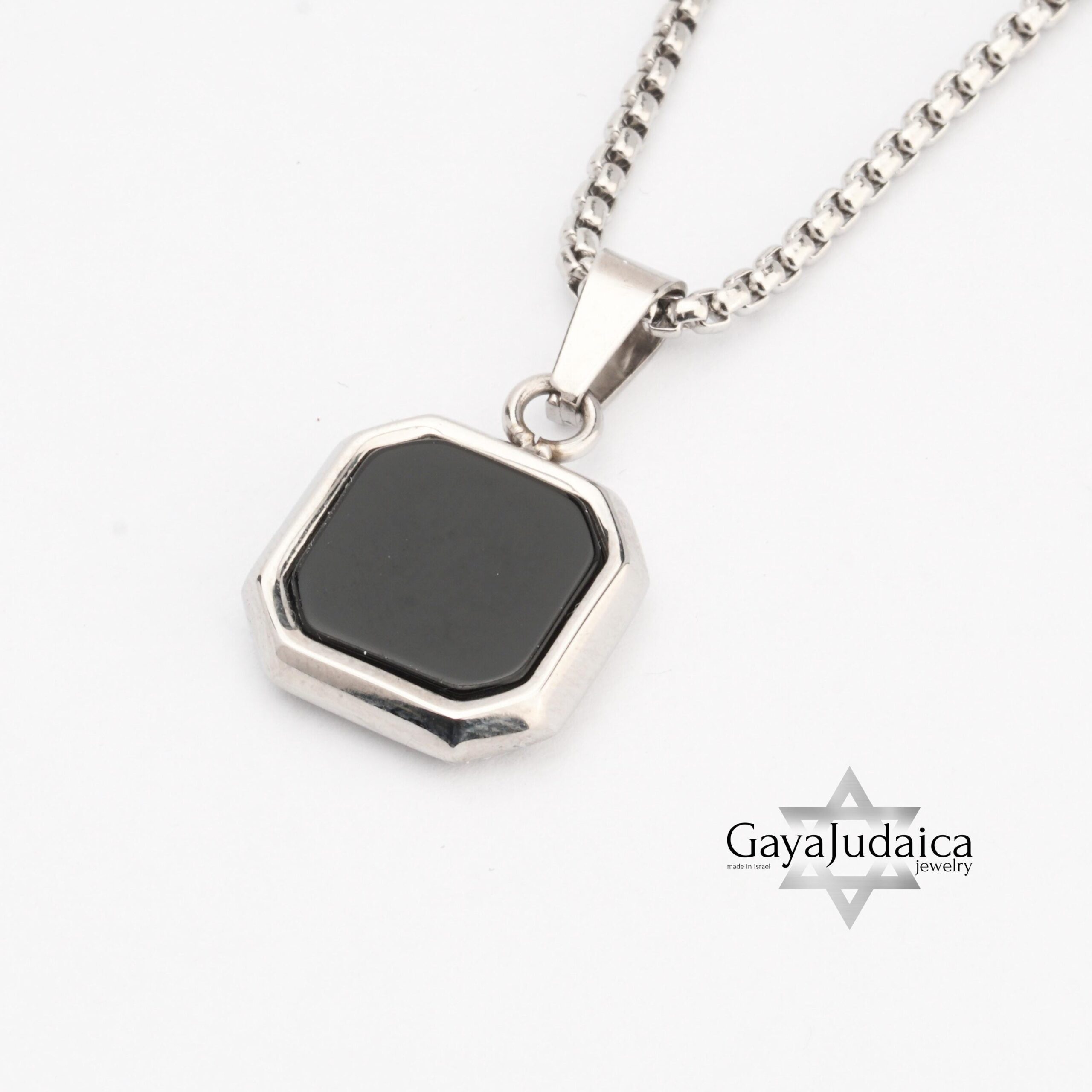 Engraved Black Onyx Tag Necklace — Stainless Steel Pendant, Jewish Jewelry Gift Engraved Black Onyx Tag Necklace — Stainless Steel Pendant, Jewish Jewelry Gift