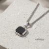 Engraved Black Onyx Tag Necklace Stainless Steel — natural light shot, handmade in Israel