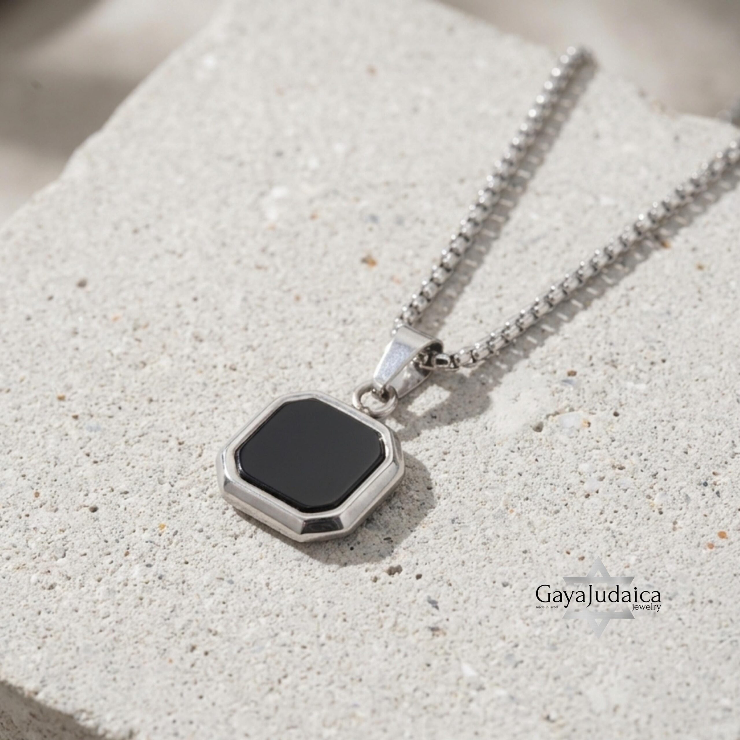 Engraved Black Onyx Tag Necklace — Stainless Steel Pendant, Jewish Jewelry Gift Engraved Black Onyx Tag Necklace — Stainless Steel Pendant, Jewish Jewelry Gift