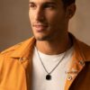 Engraved Black Onyx Tag Necklace Stainless Steel — warm-tone styled, handmade in Israel