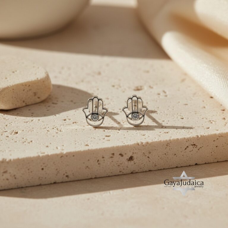 Sterling Silver Hamsa Stud Earrings — Evil Eye Protection, Israeli Judaica Gift Sterling Silver Hamsa Stud Earrings — Evil Eye Protection, Israeli Judaica Gift