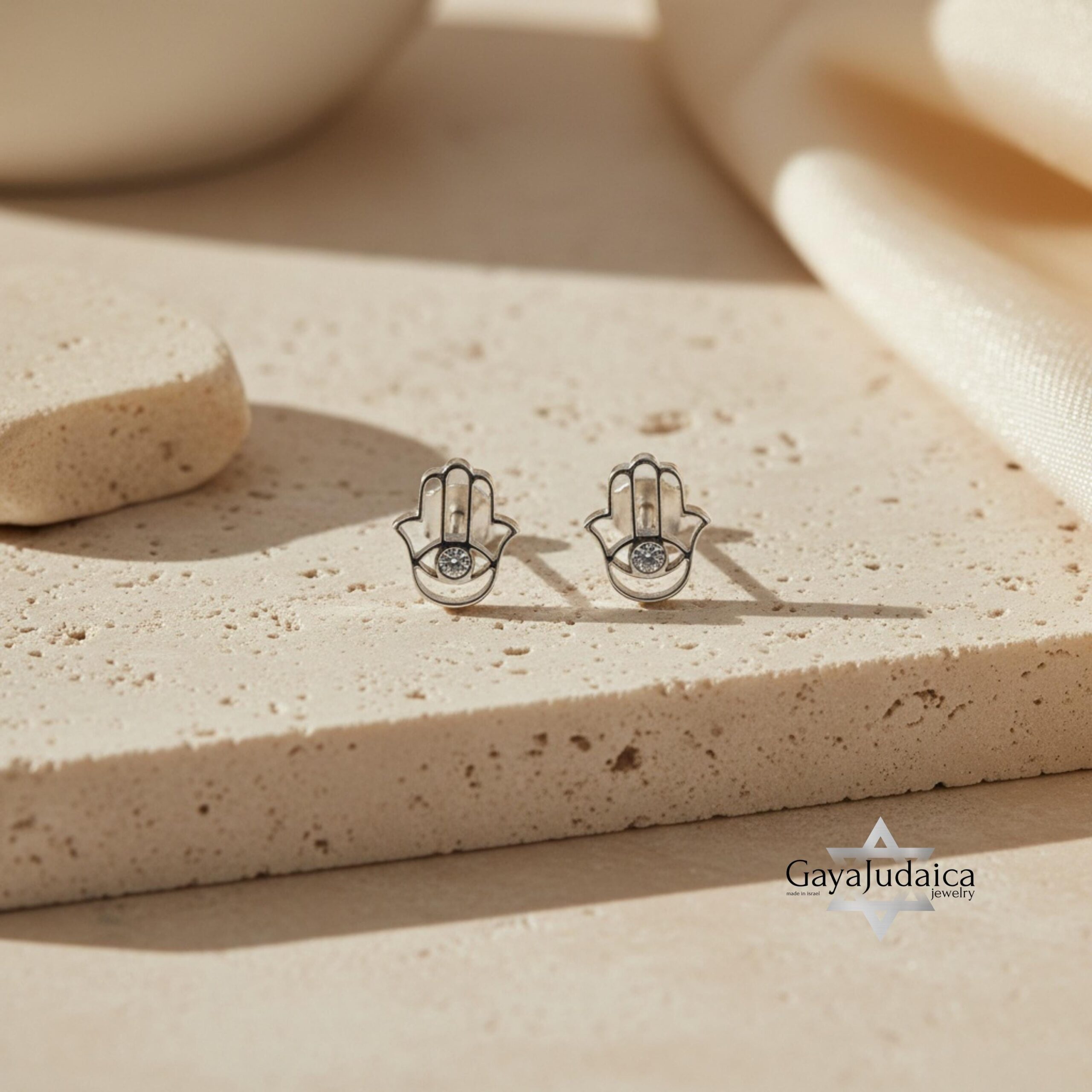 Sterling Silver Hamsa Stud Earrings — Evil Eye Protection, Israeli Judaica Gift Sterling Silver Hamsa Stud Earrings — Evil Eye Protection, Israeli Judaica Gift