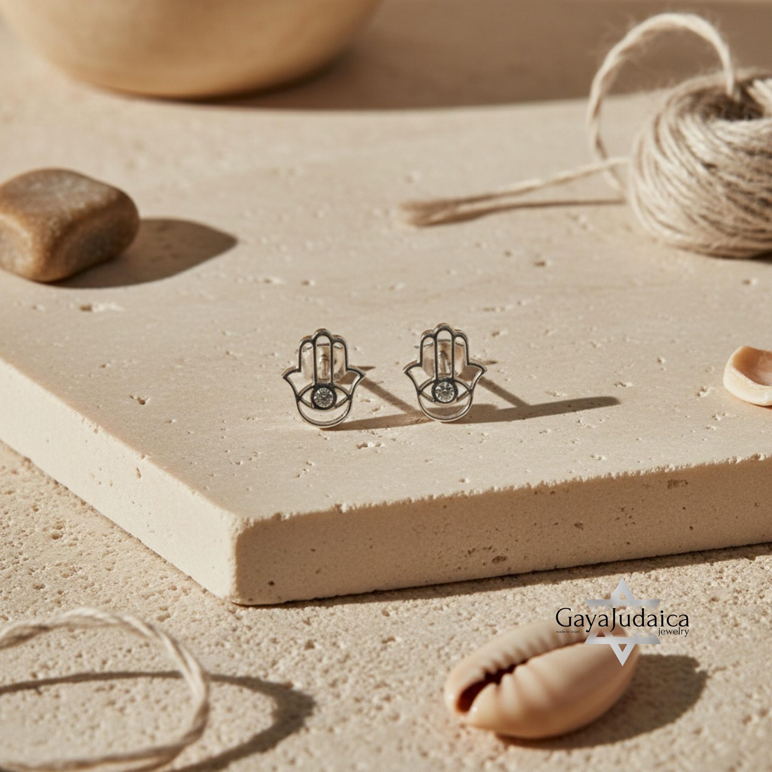 Sterling Silver Hamsa Stud Earrings — Evil Eye Protection, Israeli Judaica Gift Sterling Silver Hamsa Stud Earrings — Evil Eye Protection, Israeli Judaica Gift
