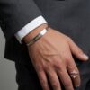 Personalized Sterling Silver Hebrew Cuff Bracelet — dark surface composition, handmade in Israel
