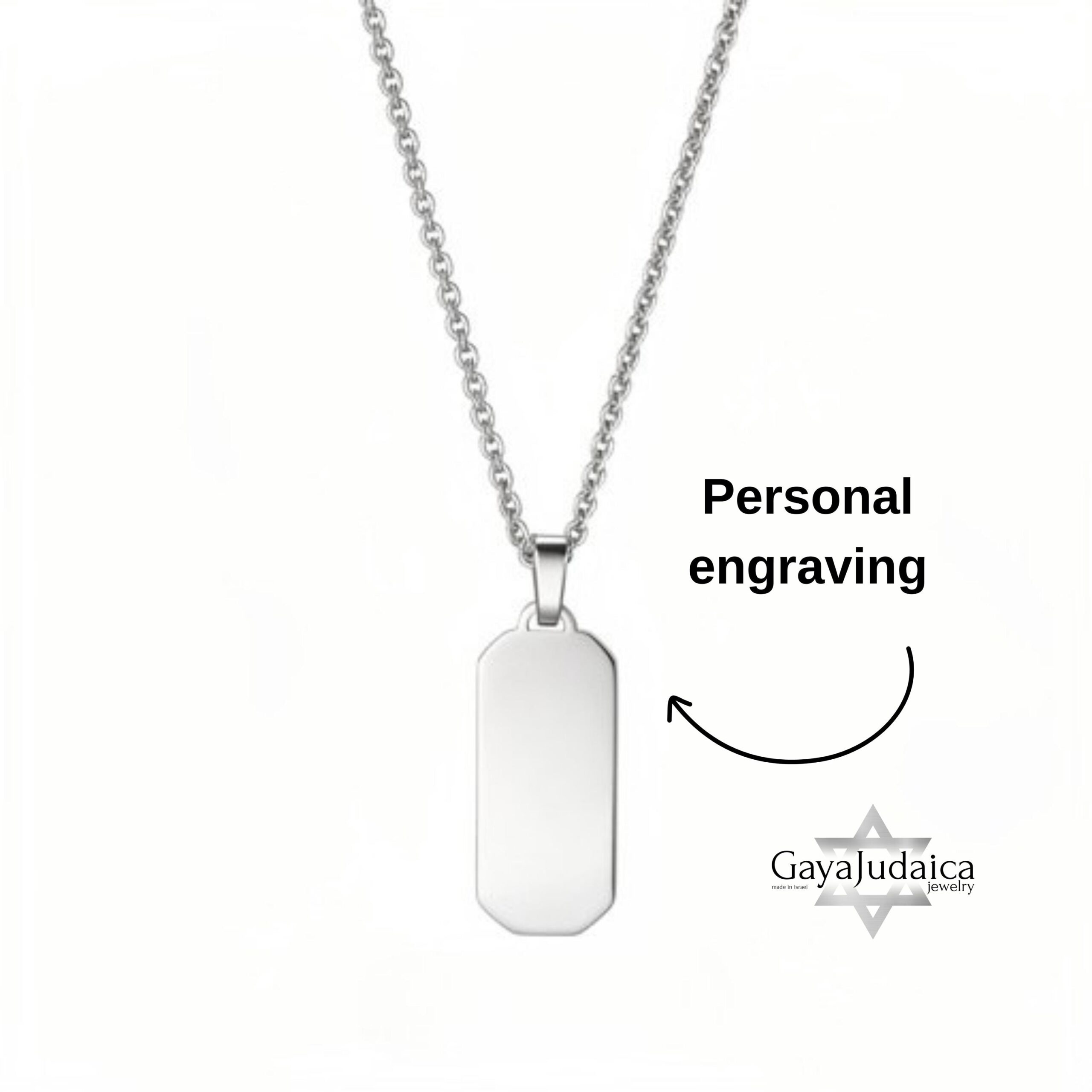 Personalized Hebrew Enamel Tag Necklace — Stainless Steel Secret Message Pendant Personalized Hebrew Enamel Tag Necklace — Stainless Steel Secret Message Pendant