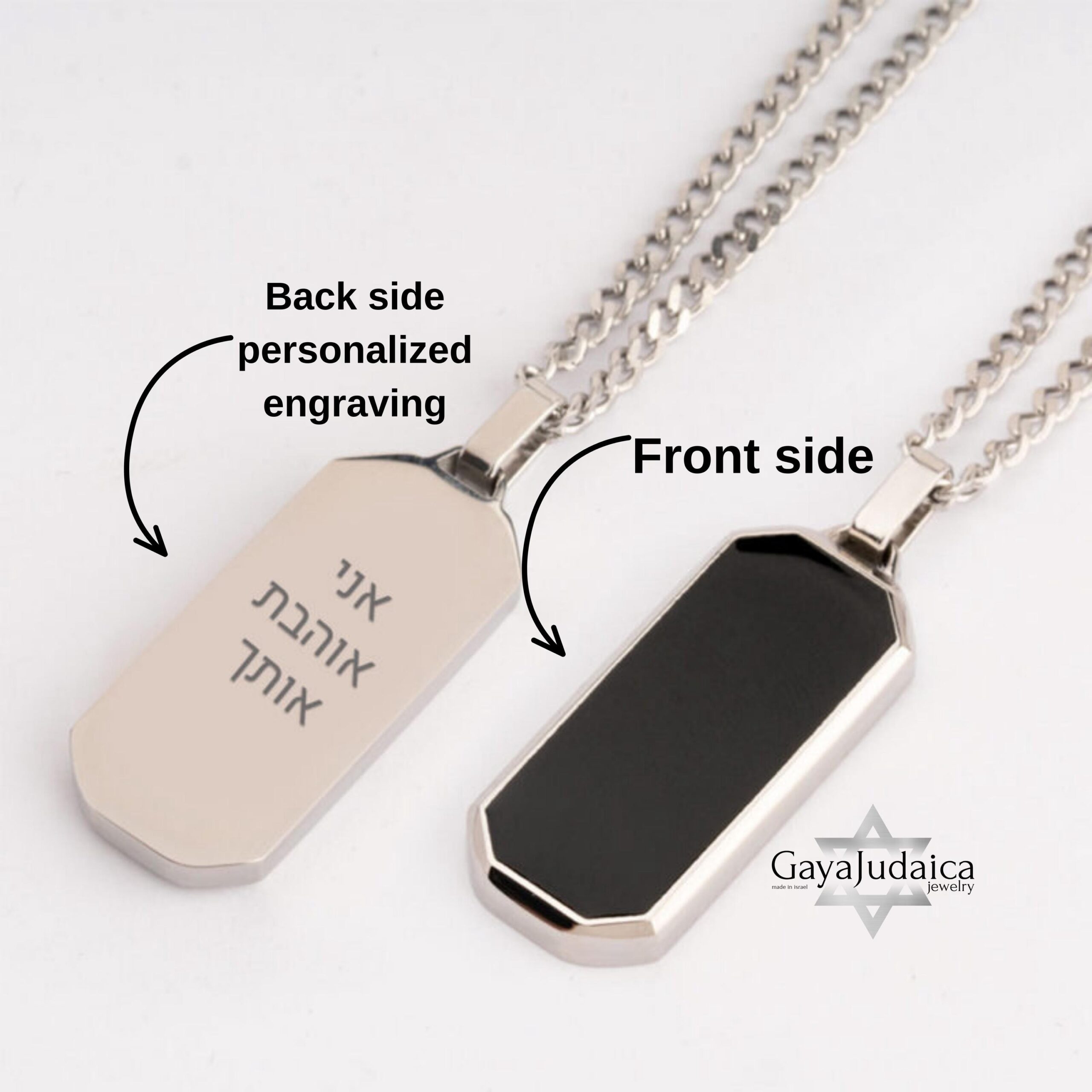 Personalized Hebrew Enamel Tag Necklace — Stainless Steel Secret Message Pendant Personalized Hebrew Enamel Tag Necklace — Stainless Steel Secret Message Pendant