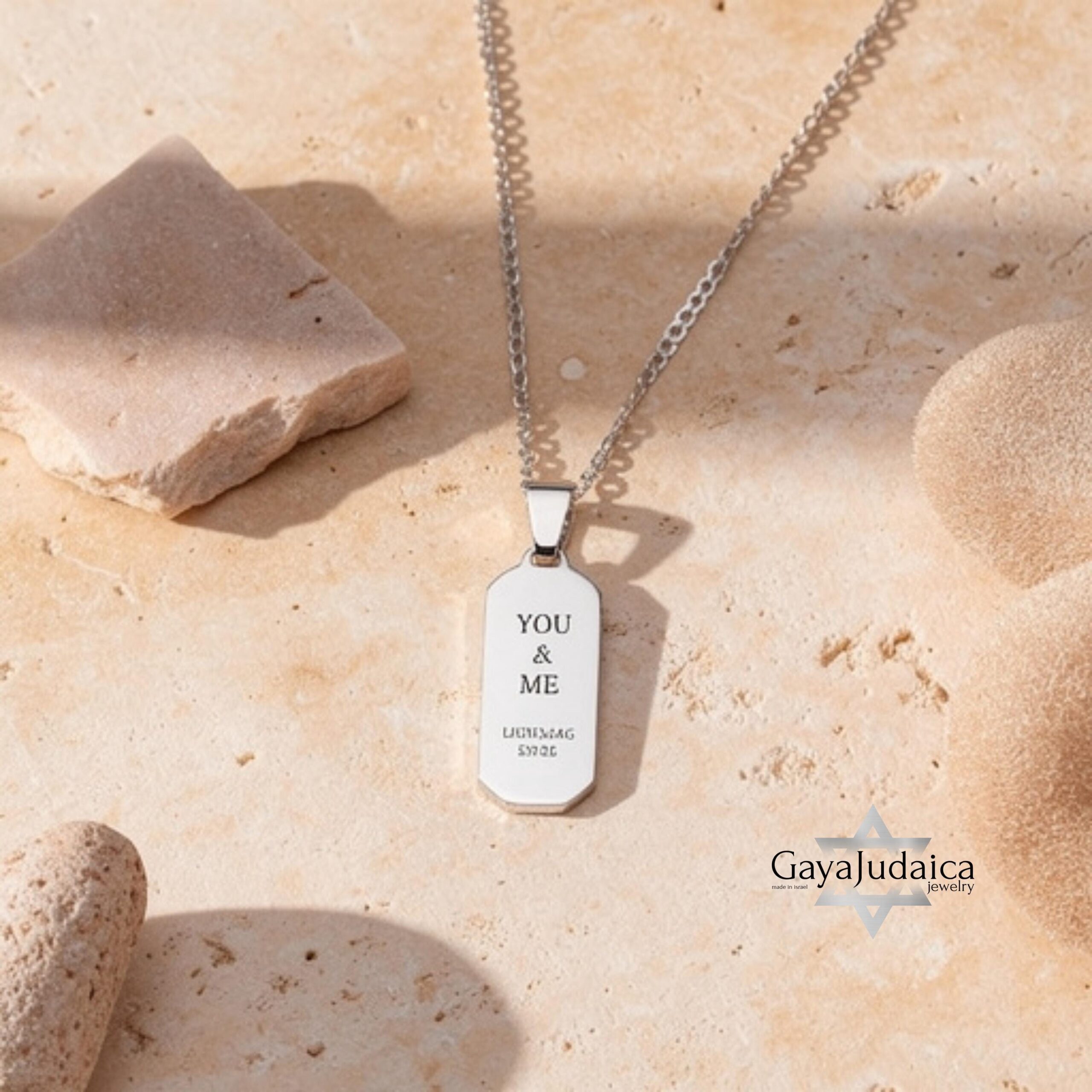 Personalized Hebrew Enamel Tag Necklace — Stainless Steel Secret Message Pendant Personalized Hebrew Enamel Tag Necklace — Stainless Steel Secret Message Pendant