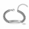 Hebrew Engraved Cuban Link Bracelet Stainless Steel ID Jewelry — detail view, handmade in Israel