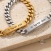 Hebrew Engraved Cuban Link Bracelet Stainless Steel ID Jewelry — alternate angle, handmade in Israel